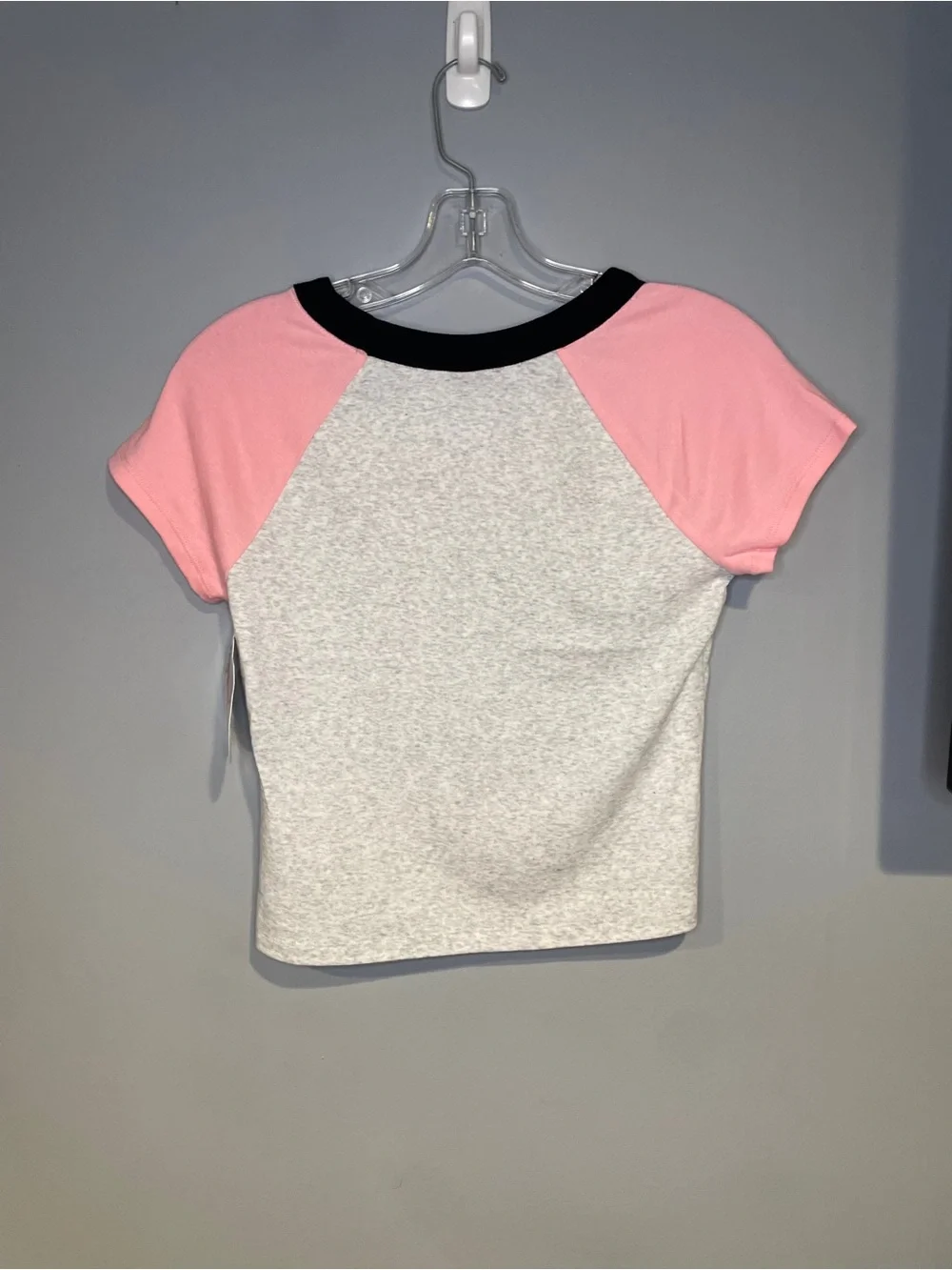 Justice Retro Pink Raglan Tee with Light Heather Gray Body Bazooka Gum
